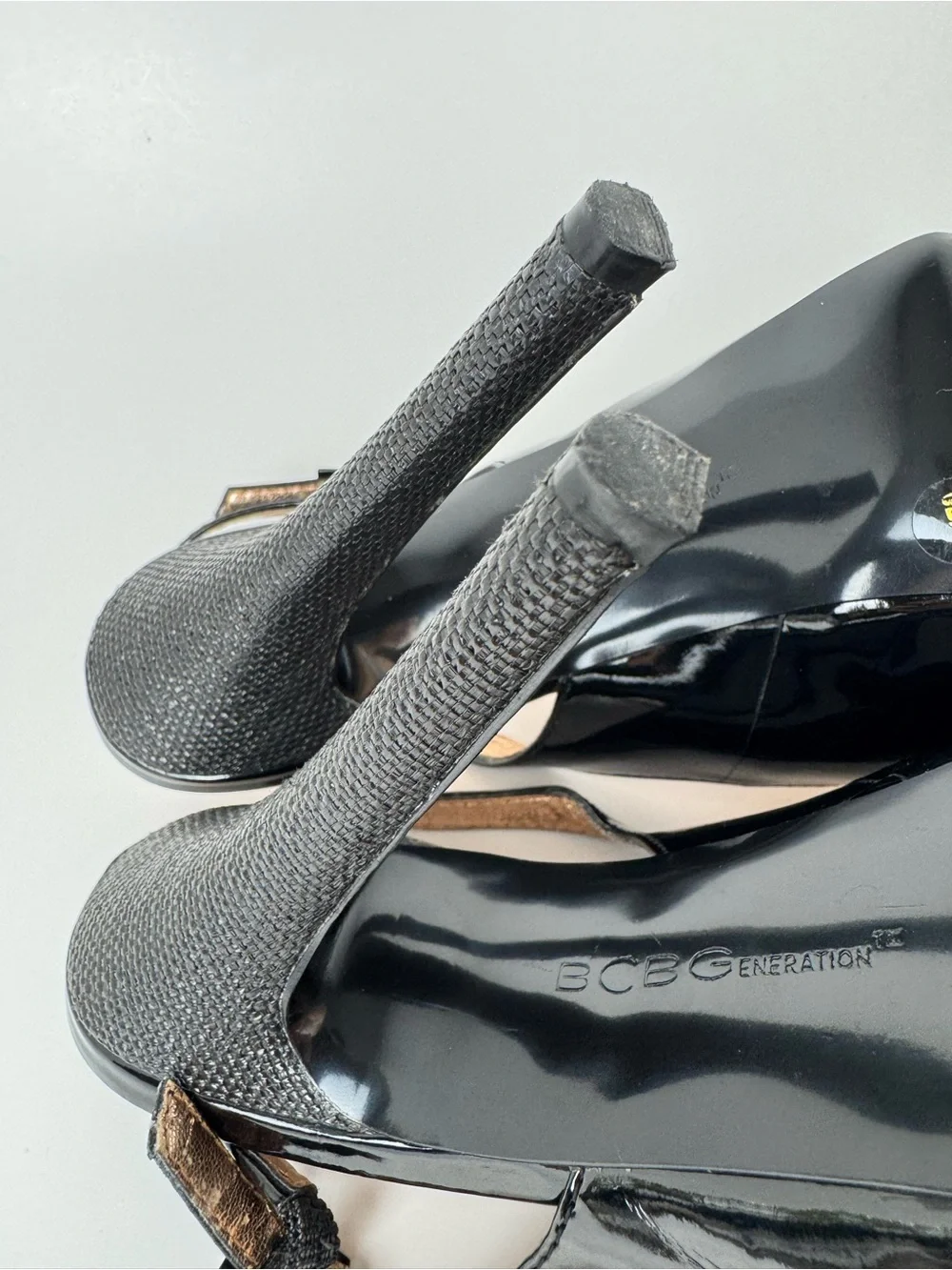 BCBGeneration Angelo Black Peep Toe Platform Slingback Stilettos Size 6